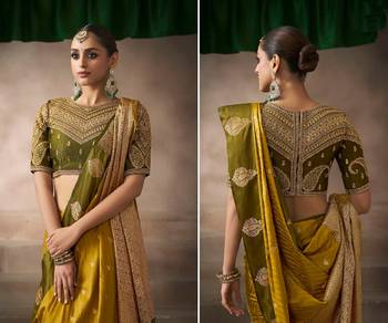 Mustard satin silk blend saree with embroidered silk blend blouse party & wedding wear 2