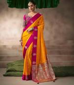 Orange satin silk Blend saree with heavy embroidered silk blend blouse party & festive wear