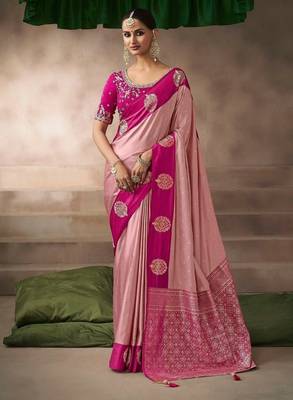 Light pink satin silk blend saree with embroidered silk blend blouse elegant party wear saree 3