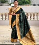 Green color paithani silk woven jacquard jari ethnic saree