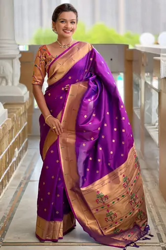 Magenta color paithani silk woven jacquard jari designer ethnic saree