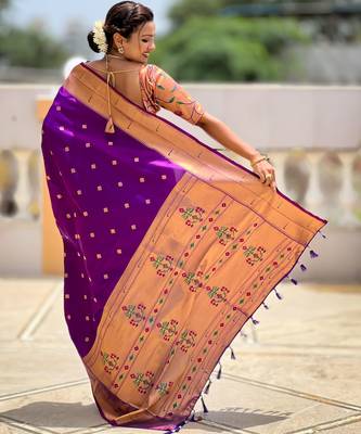 Magenta paithani silk blend woven jacquard zari ethnic saree 2