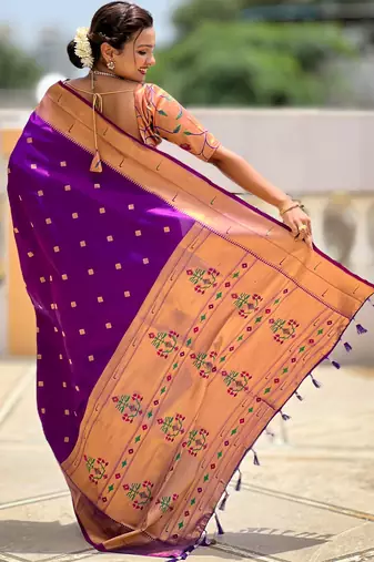 Magenta paithani silk blend woven jacquard zari ethnic saree