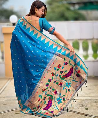 Firozi sophisticated paithani silk blend woven jacquard meenakari saree 2