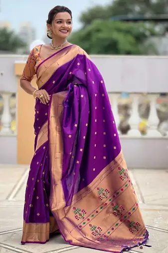 Magenta paithani silk blend woven jacquard zari ethnic saree