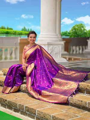 Magenta paithani silk blend woven jacquard zari ethnic saree 5