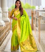 Parrot green color paithani silk woven jacquard jari ethnic saree