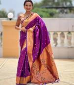 Purple color paithani silk woven jacquard jari ethnic saree