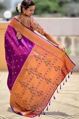Purple paithani silk blend woven jacquard zari ethnic saree