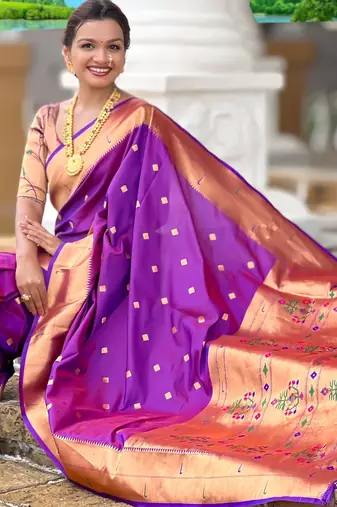 Purple paithani silk blend woven jacquard zari ethnic saree