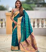 Rama color paithani silk woven jacquard jari ethnic saree