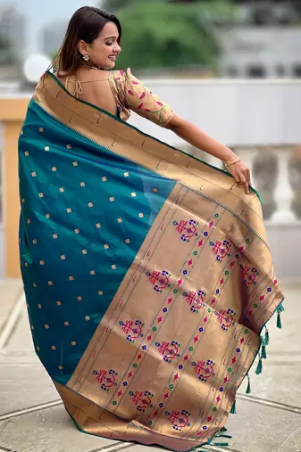 Rama paithani silk blend woven jacquard zari ethnic saree