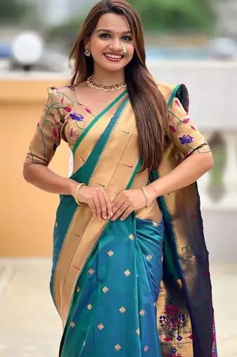 Rama paithani silk blend woven jacquard zari ethnic saree
