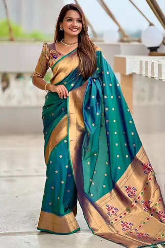 Rama paithani silk blend woven jacquard zari ethnic saree