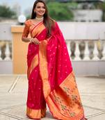 Pink color paithani silk woven jacquard jari ethnic saree