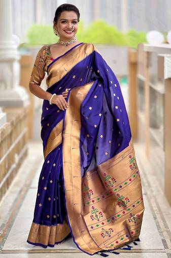 Violet color paithani silk woven jacquard jari designer ethnic saree