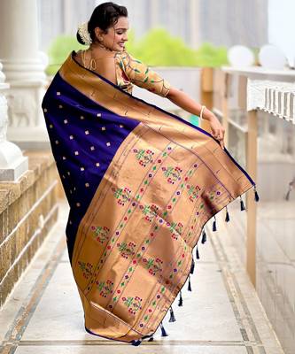 Violet paithani silk blend woven jacquard zari ethnic saree 2
