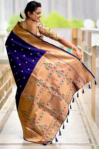 Violet paithani silk blend woven jacquard zari ethnic saree