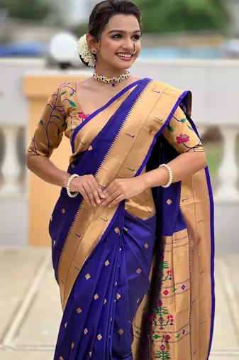 Violet paithani silk blend woven jacquard zari ethnic saree