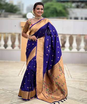 Violet paithani silk blend woven jacquard zari ethnic saree 4