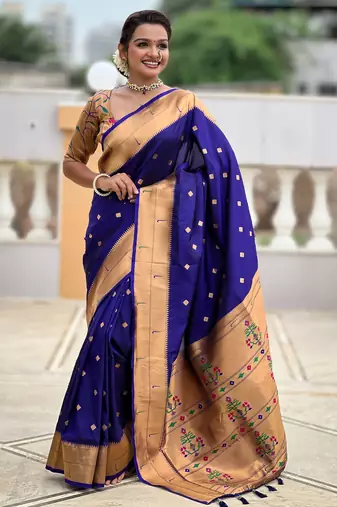 Violet paithani silk blend woven jacquard zari ethnic saree