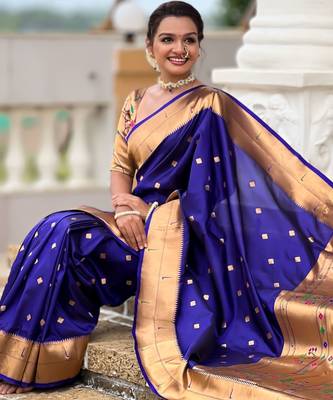 Violet paithani silk blend woven jacquard zari ethnic saree 5