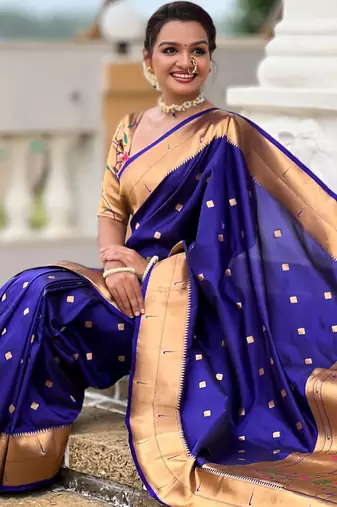 Violet paithani silk blend woven jacquard zari ethnic saree