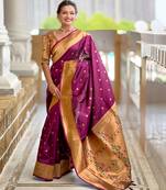Wine color paithani silk woven jacquard jari ethnic saree