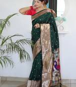 Green color paithani silk saree with beautiful festive looks