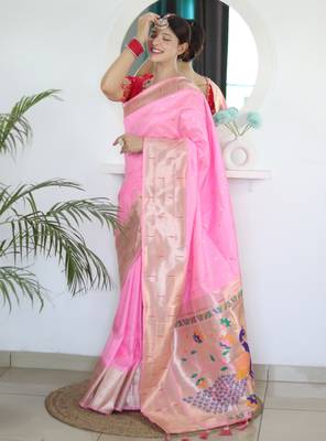 Pink paithani silk blend saree with festive looks 1