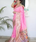 Pink color paithani silk saree with beautiful festive looks