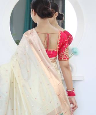 Cream paithani silk blend saree with festive looks 2
