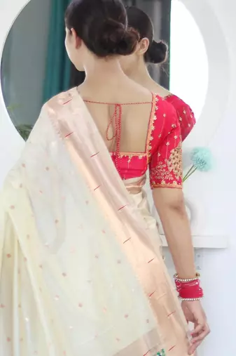 Cream paithani silk blend saree with festive looks