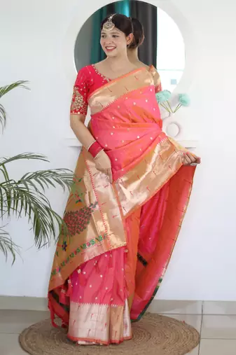 Gajri paithani silk blend saree with festive looks