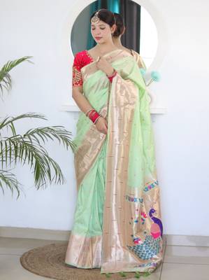 Pista paithani silk blend saree with festive looks 1
