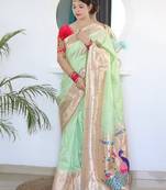 Pista color paithani silk saree with beautiful festive looks