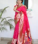 Pink color paithani silk saree with beautiful festive looks
