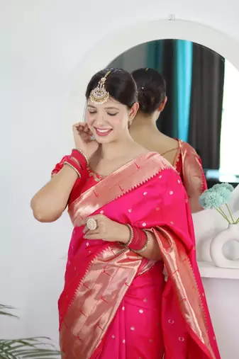 Pink paithani silk blend saree with festive looks