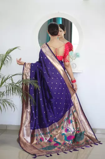 Violet paithani silk blend saree with festive looks