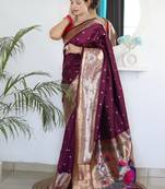Wine color paithani silk saree with beautiful festive looks