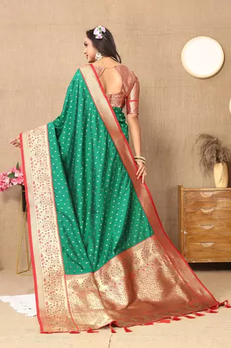 Green soft silk blend ethnic weaving jacquard partywear heavy saree
