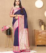 Blue color soft silk fabric ethnic weaving jacquard partywear heavy saree