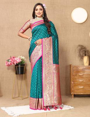 Rama soft silk blend ethnic weaving jacquard partywear heavy saree 1