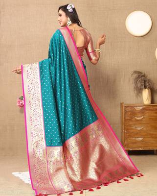 Rama soft silk blend ethnic weaving jacquard partywear heavy saree 2