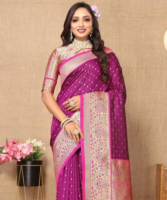 Wine soft silk blend ethnic weaving jacquard partywear heavy saree 1