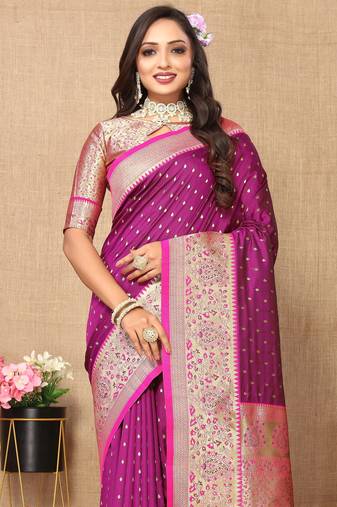 Wine color soft silk fabric ethnic weaving jacquard designer partywear heavy saree
