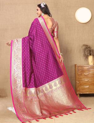 Wine soft silk blend ethnic weaving jacquard partywear heavy saree 2