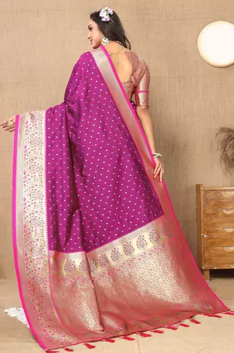 Wine soft silk blend ethnic weaving jacquard partywear heavy saree