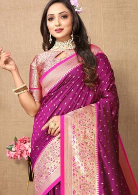 Wine soft silk blend ethnic weaving jacquard partywear heavy saree 3