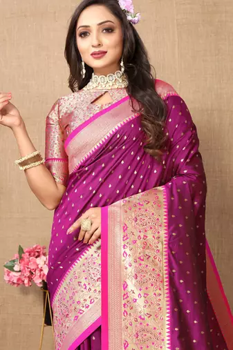 Wine soft silk blend ethnic weaving jacquard partywear heavy saree